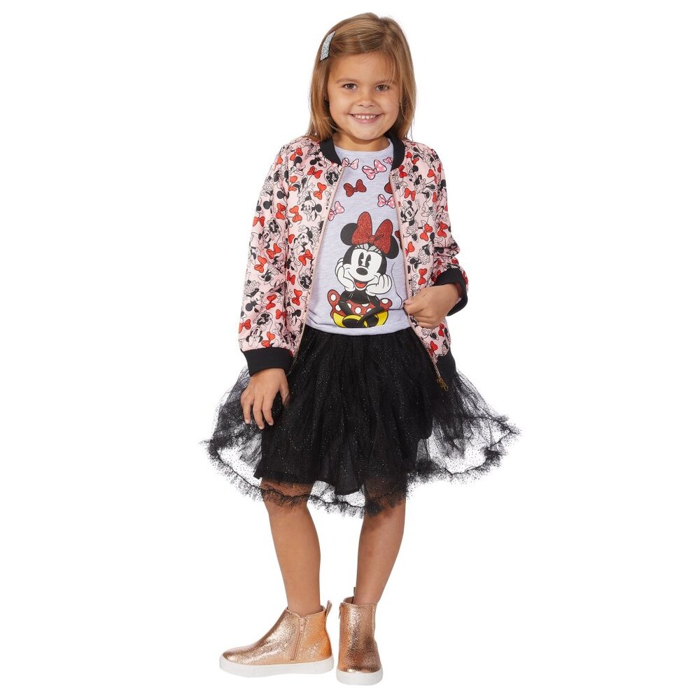Disney 4T Tutu Couture Minnie Mouse Satin Bomber Jacket Shirt Tutu Combo Set